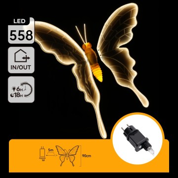 Aigostar - LED ulkokoriste 558xLED 90 cm IP44 perhonen/lämmin valkoinen