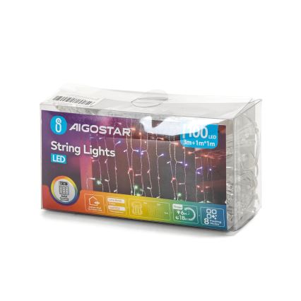 Aigostar - LED Ulkovalaistuksen jouluköynnös 100xLED/8 toimintoa 3xAA 4x1m IP44 monivärinen