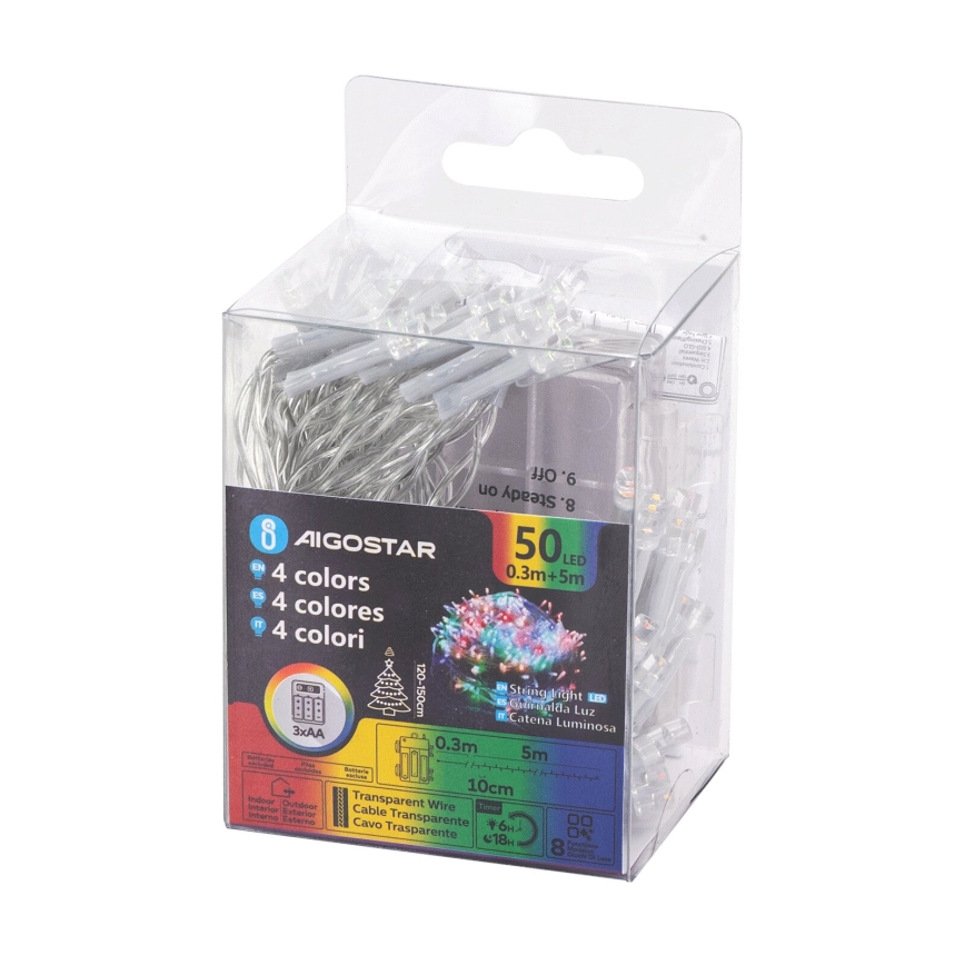 Aigostar - LED-ulkojouluvalosarja 50xLED/8 toimintoa 3xAA 5,3m IP44 moniväri