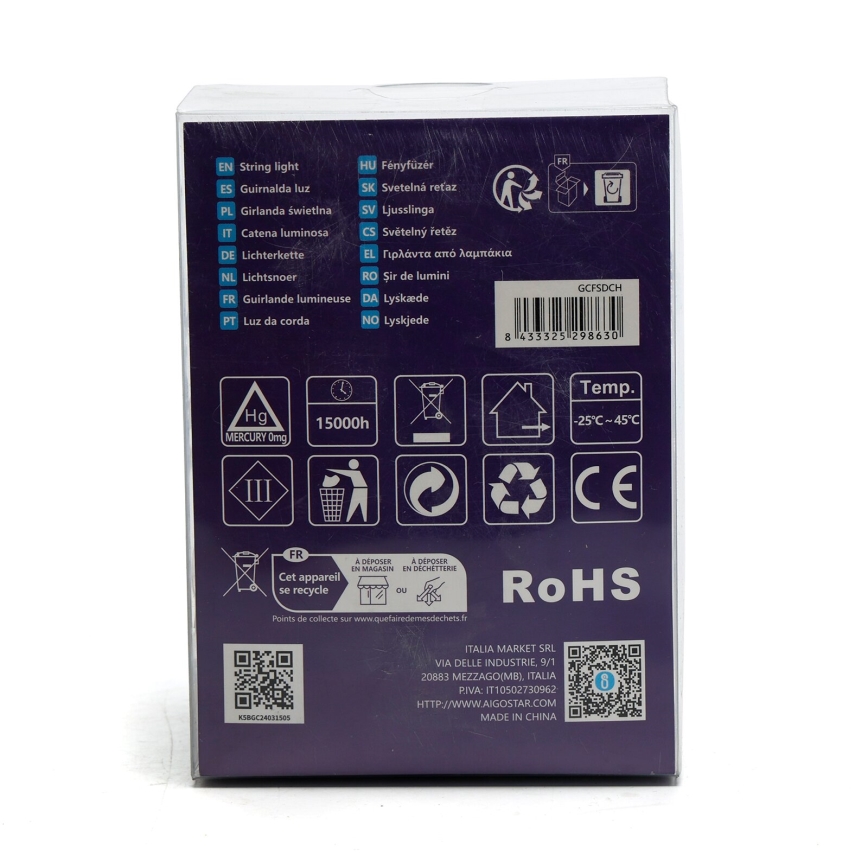 Aigostar - LED-ulkovalaistuskoristeketju 50xLED/8 toimintoa/3xAA 5,3m IP44 kylmä valkoinen