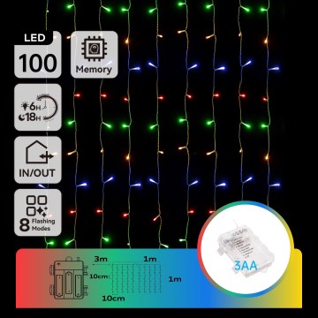 Aigostar - LED Ulkovalaistuksen jouluköynnös 100xLED/8 toimintoa 3xAA 4x1m IP44 monivärinen