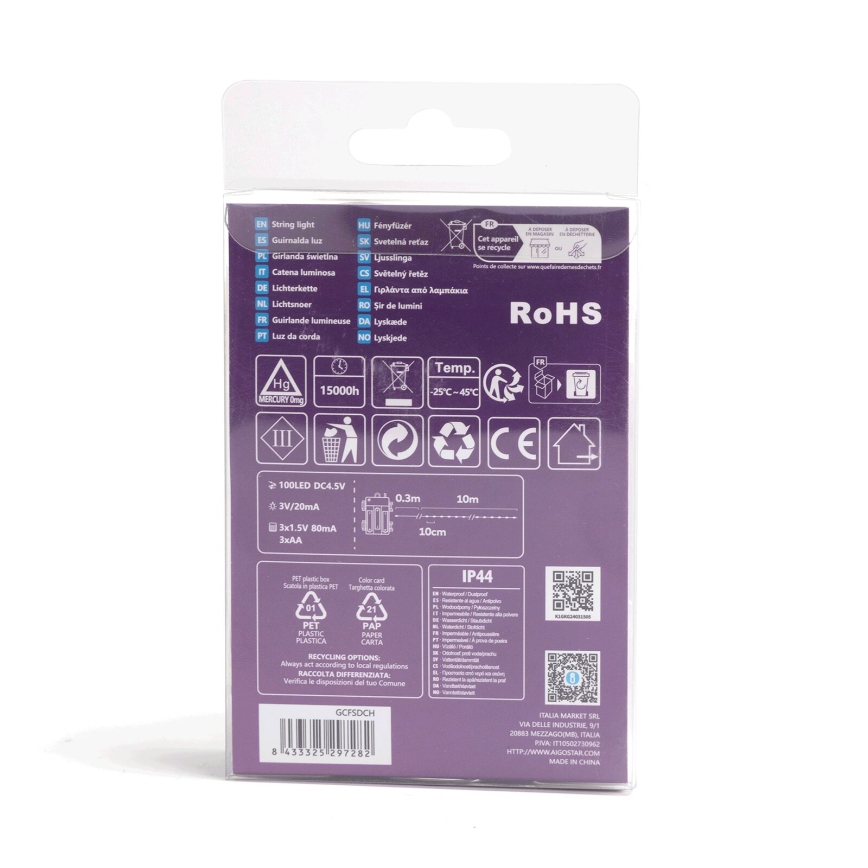 Aigostar - LED-ulkovalosarja 100xLED/8 toimintoa/3xAA10,3m IP44 monivärinen