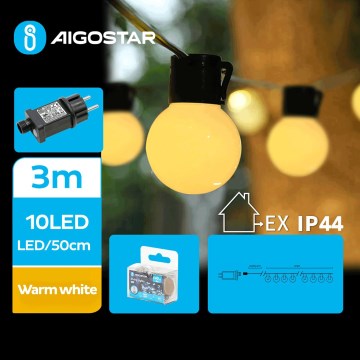 Aigostar - LED ulkovaloketju 10xLED/3m IP44 lämmin valkoinen