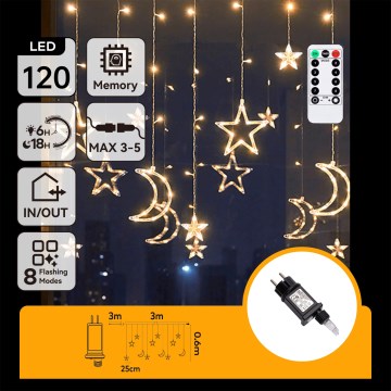 Aigostar - LED-ulkovaloketju 120xLED/6W/230V/8 toimintoa 3x0,6m IP44 lämmin valkoinen + kaukosäädin