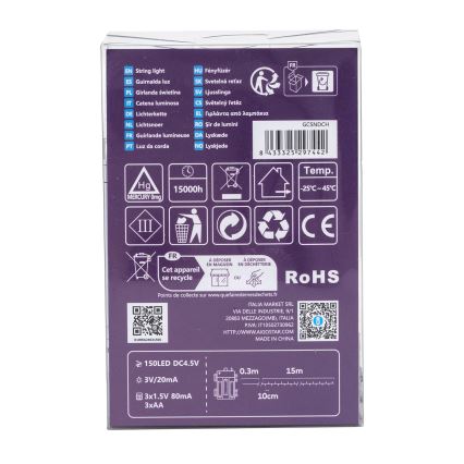 Aigostar - LED Ulkovaloketju 150xLED/8 toimintoa 15,3m IP44 kylmä valkoinen