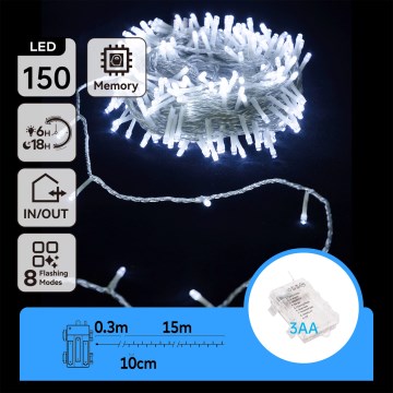 Aigostar - LED-ulkovaloketju 150xLED/8 toimintoa 15,3m IP44 kylmänvalkoinen