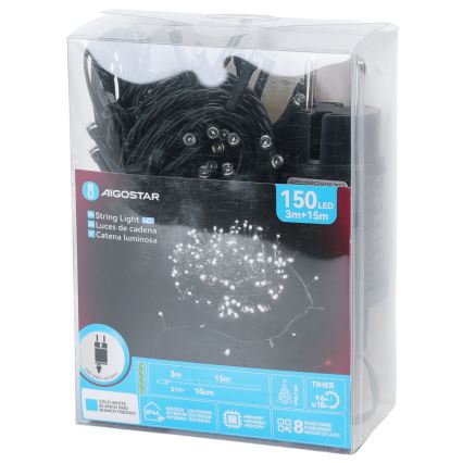 Aigostar - LED-ulkovaloketju 150xLED/8 toimintoa 18m IP44 kylmänvalkoinen