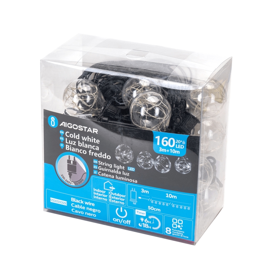 Aigostar - ulko-LED-koristevalosarja 160 LED 10 m IP44 kylmänvalkoinen