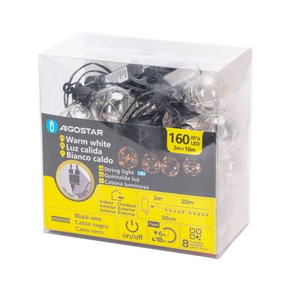 Aigostar - LED-ulkovalosarja 160 LED, 10 m, IP44, lämmin valkoinen