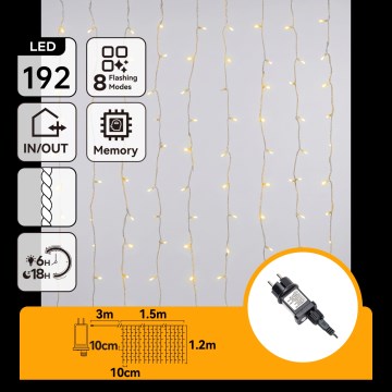Aigostar - LED-ulkovaloketju 192xLED/8 toimintoa 4,5x1,2m IP44 lämmin valkoinen
