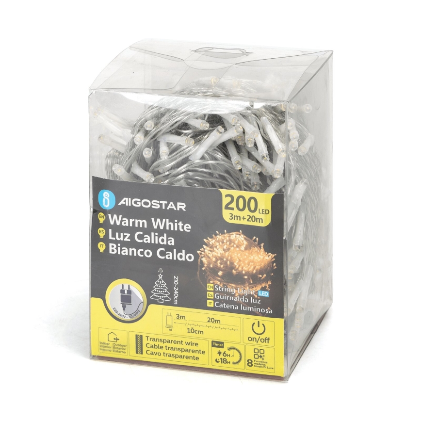 Aigostar - LED-ulkovaloketju 200xLED/8 toimintoa 23m IP44 lämmin valkoinen