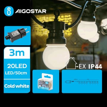Aigostar - LED ulkovaloketju 20xLED/3m IP44 kylmänvalkoinen