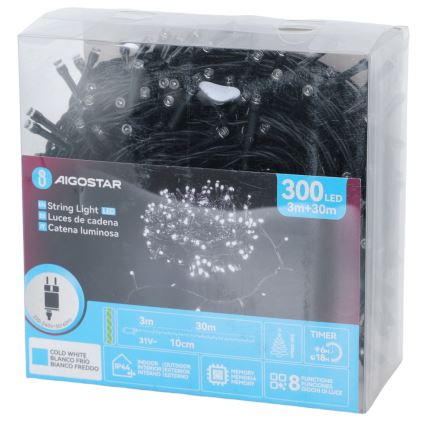 Aigostar - LED-ulkojouluvaloketju 300xLED/8 toimintoa 30m IP44 kylmänvalkoinen