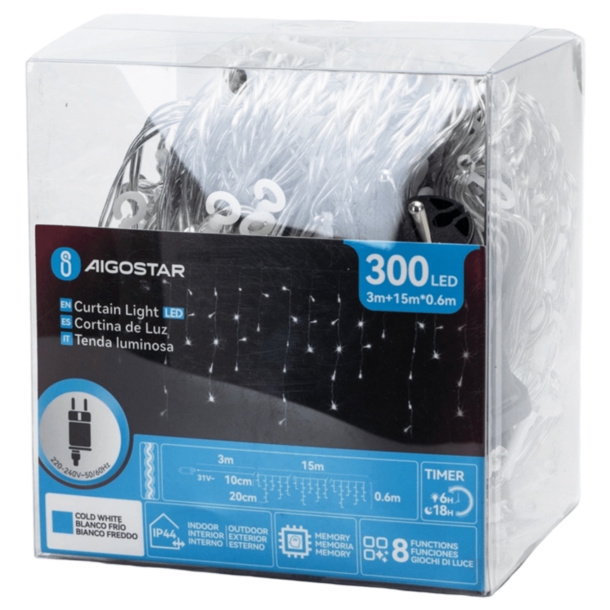 Aigostar - LED-ulkokoristevalosarja 300xLED/6W/230V 15x0,6m IP44 kylmävalkoinen