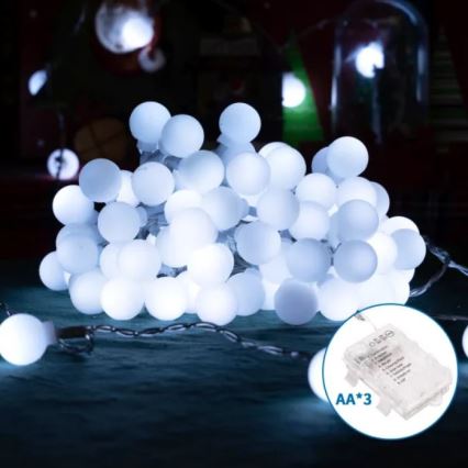 Aigostar - LED-ulkoketju 50xLED/3xAA/8 toimintoa 5,3 m IP44 kylmänvalkoinen