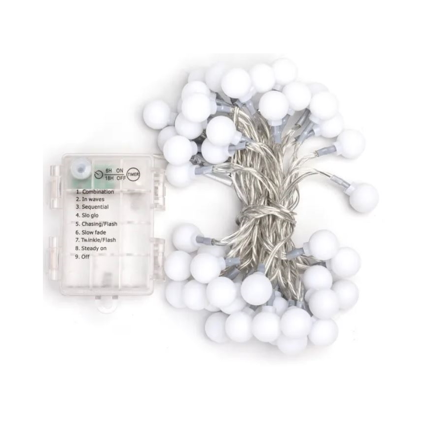Aigostar - LED-ulkoketju 50xLED/3xAA/8 toimintoa 5,3 m IP44 kylmänvalkoinen