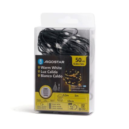Aigostar - LED-ulkovaloketju 50xLED/8 toimintoa 3xAA 5,3m IP44 lämpimän valkoinen