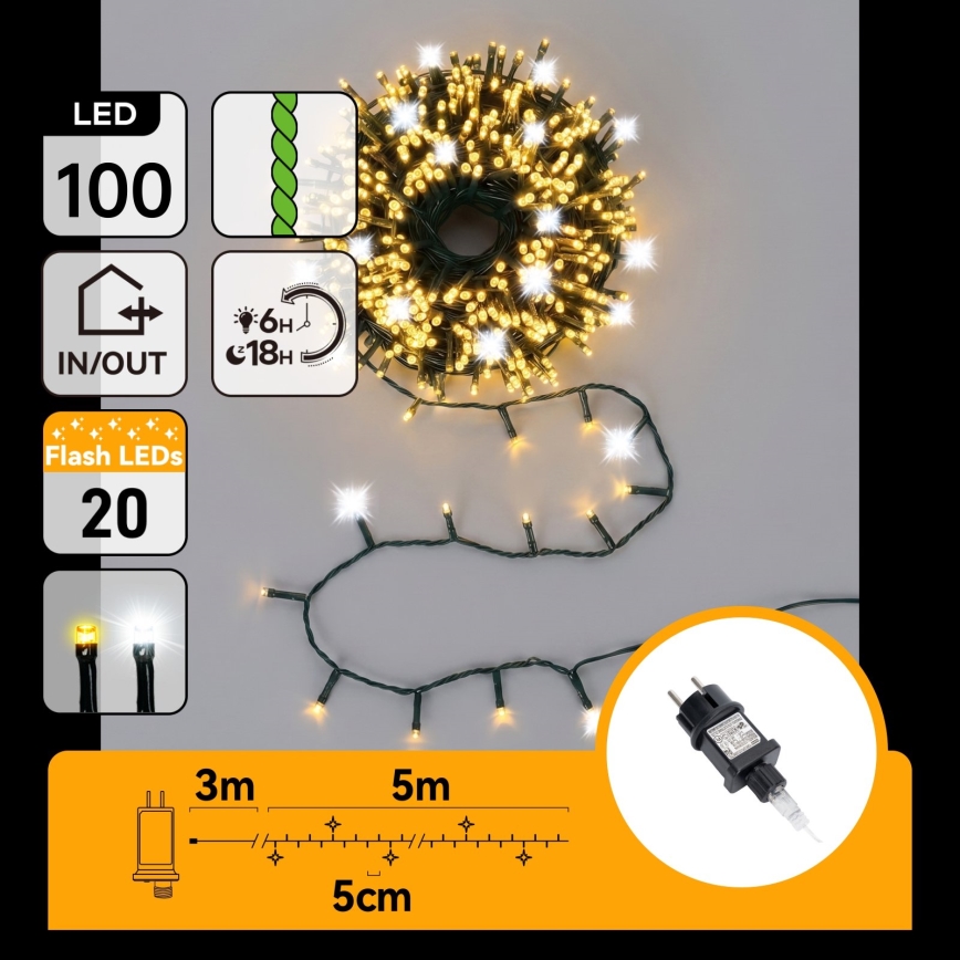 Aigostar - LED ulkovaloketju 80xLED+20xLED 8m IP44 lämmin+kylmä valkoinen