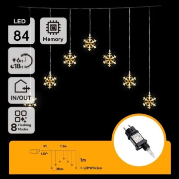 Aigostar - LED-ulkovaloketju 84xLED/8 toimintoa 1,2x1m IP44 lämmin valkoinen lumihiutaleilla