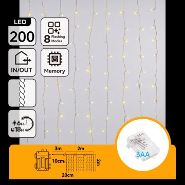 Aigostar - LED-ulkovaloketju (joulu) 200xLED/8 toimintoa 3xAA 5x2m IP44 lämmin valkoinen