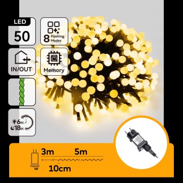 Aigostar - LED-ulkovaloketju joulukoriste, 50xLED/8 toimintoa, 8m, IP44, lämmin valkoinen