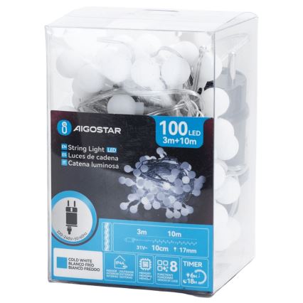 Aigostar - LED-ulkovaloketju 100xLED/8 toimintoa 10m IP44 kylmänvalkoinen