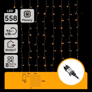 Aigostar - LED-ulkovaloköynnös 558xLED 3x1,8m IP44 lämmin valkoinen