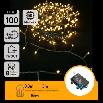 Aigostar - LED-ulkovalosarja 100 LEDiä, 8 toimintoa, 3xAA, 5,3 m, IP44, lämmin valkoinen