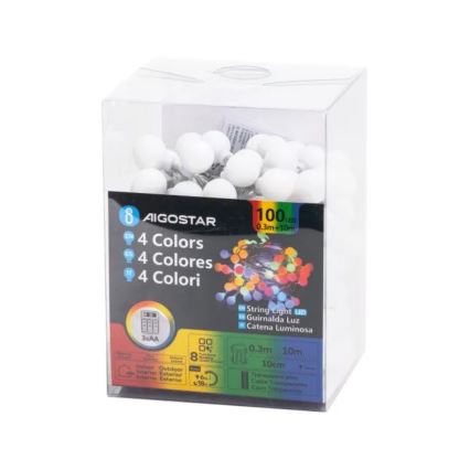 Aigostar - 10,3 m LED-ulkovalosarja, 100 LED, 3 x AA, 8 toimintoa, IP44, monivärinen