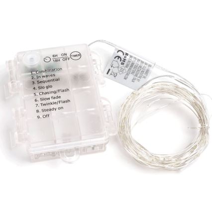 Aigostar - LED Ulkovalosarja 100xLED/8 toimintoa/3xAA 10,3m IP44 kylmänvalkoinen