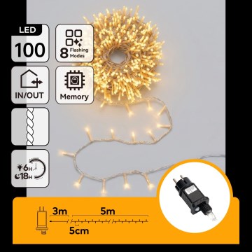 Aigostar - LED ulkovalosarja 100xLED/8 toimintoa 5,3m IP44 lämmin valkoinen