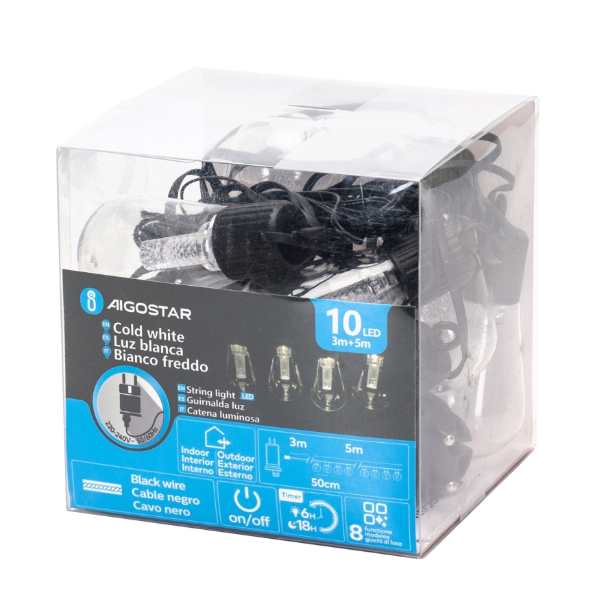 Aigostar - LED-ulkovalosarja 10xLED/8m IP44 kylmänvalkoinen