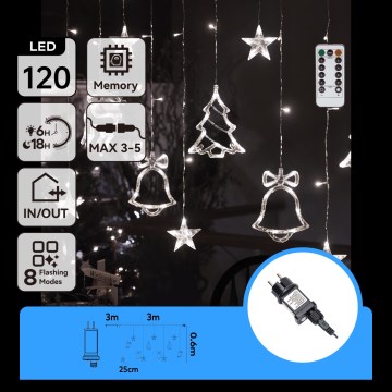 Aigostar - LED-ulkovalosarja 120 x LED, 8 toimintoa, 3 x 0,6 m, IP44, kylmänvalkoinen + kaukosäädin
