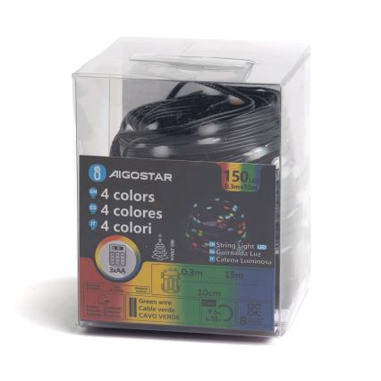 Aigostar - LED-ulkovalosarja 150xLED/8 toimintoa 3xAA 15,3 m IP44 monivärinen