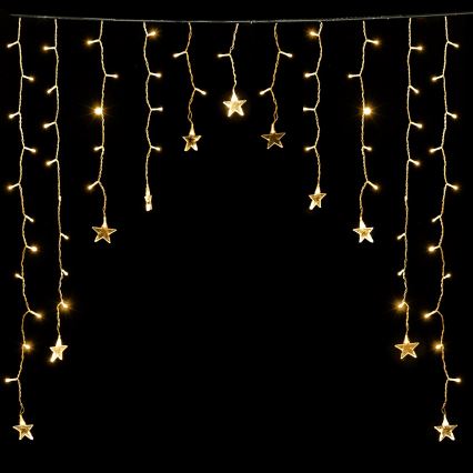 Aigostar - LED-ulkovalosarja, 168 LED, 8 toimintoa, 3 x 1,5 m, IP44, lämmin valkoinen, tähtikoristeet