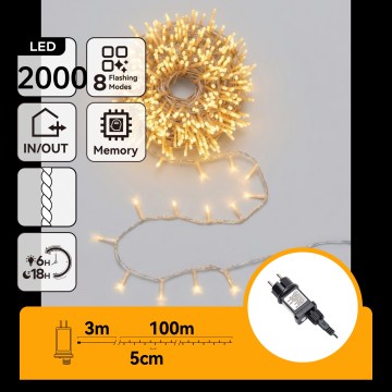 Aigostar - LED-ulkovalosarja 2000xLED/8 toimintoa 103m IP44 lämmin valkoinen