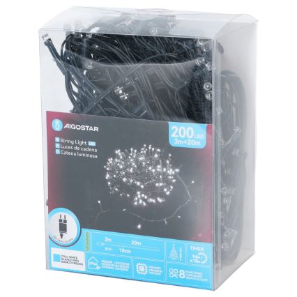 Aigostar - LED-ulkovalosarja 200 LED, 8 toimintoa, 20 m, IP44, kylmänvalkoinen