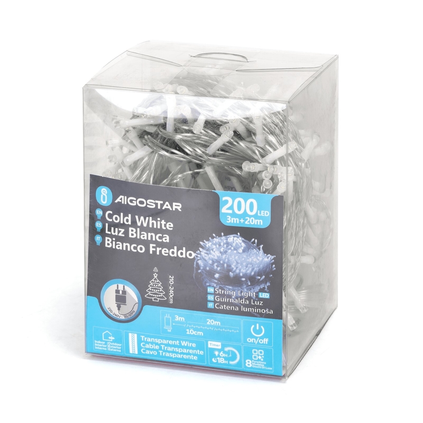 Aigostar - LED-ulkovalosarja 200xLED/8 toimintoa 23m IP44 kylmänvalkoinen