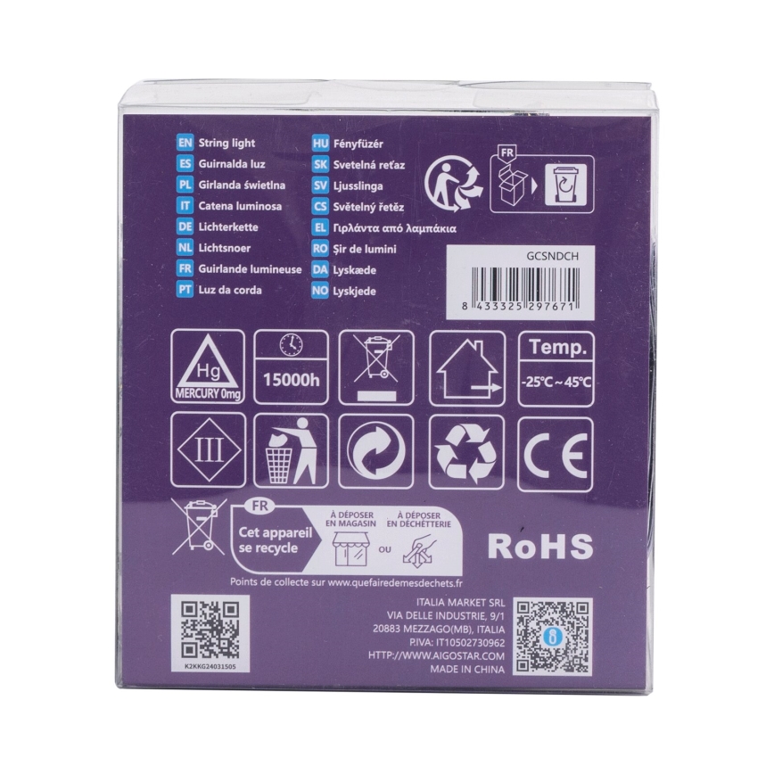 Aigostar - LED-ulkovalosarja 200xLED/8 toimintoa 3xAA 10,3m IP44 lämmin valkoinen