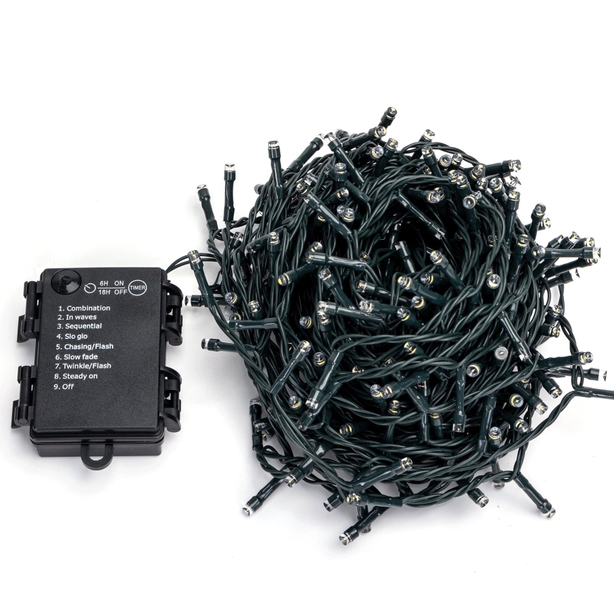 Aigostar-LED ulkovalosarja, 300 LEDiä, 8 toimintoa, 3xAA-paristokäyttö, 15,3 m, IP44, lämmin valkoinen