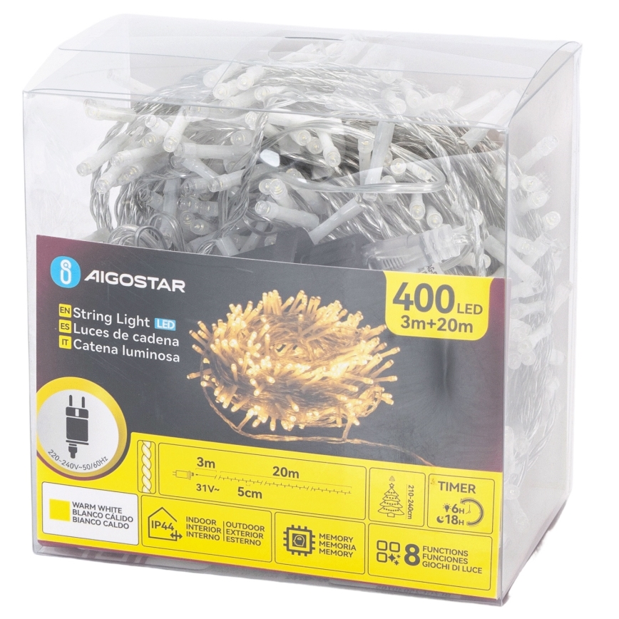Aigostar - LED-ulkovalosarja 400xLED/8 toimintoa 20m IP44 lämmin valkoinen