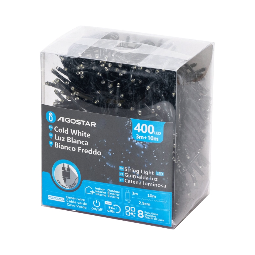Aigostar - LED-ulkovalosarja 400xLED/8 toimintoa 13m IP44 kylmänvalkoinen