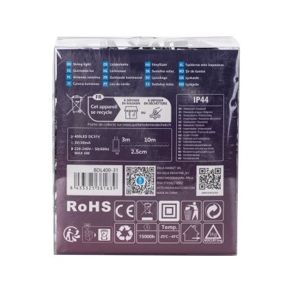 Aigostar - LED-ulkovalosarja 400xLED/8 toimintoa 13m IP44 kylmänvalkoinen