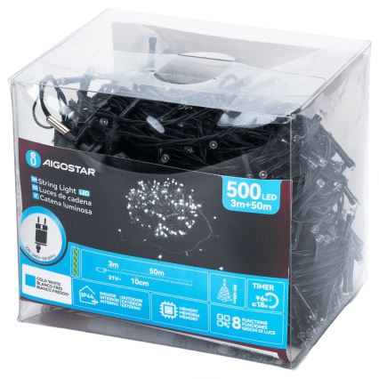 Aigostar - LED-ulkovalosarja 500 LED / 8 toimintoa 53 m IP44 kylmänvalkoinen