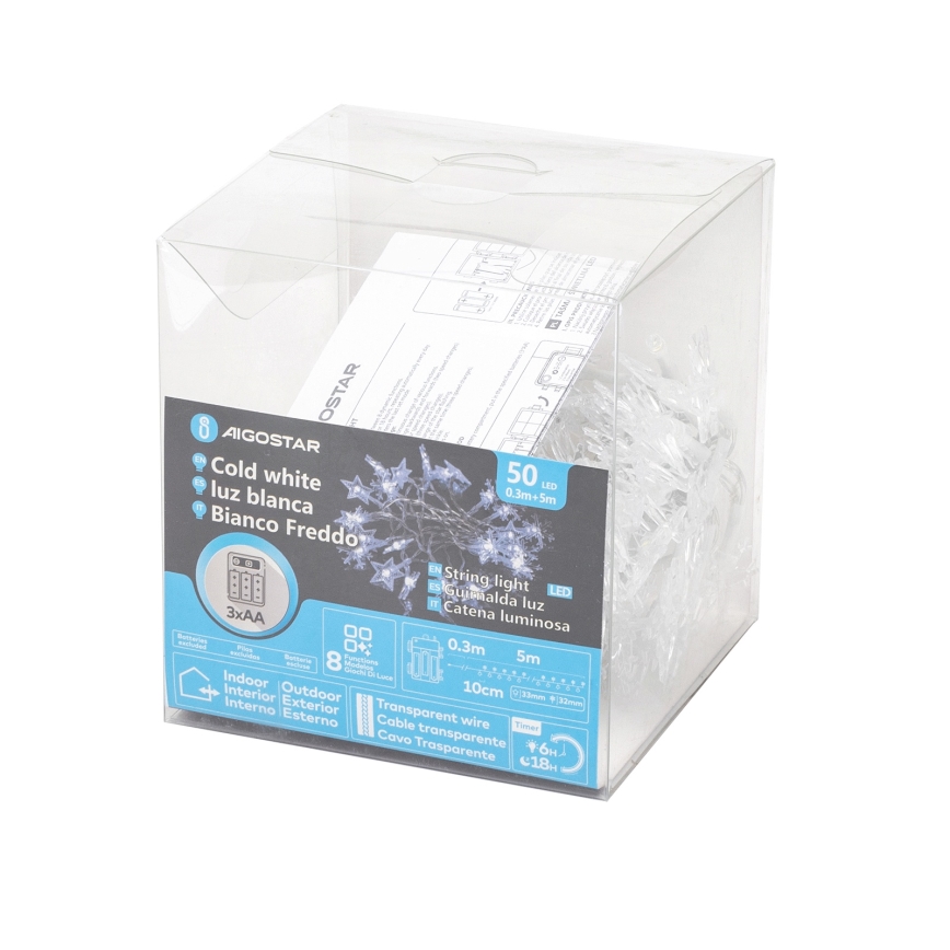 Aigostar - LED-ulkovalosarja 50xLED/8 toimintoa 3xAA 5 m IP44 kylmä valkoinen