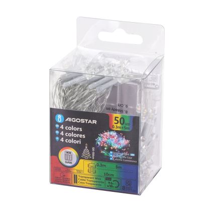 Aigostar - LED-ulkovalosarja 50×LED / 8 toimintoa, 3×AA, 5,3 m, IP44, monivärinen