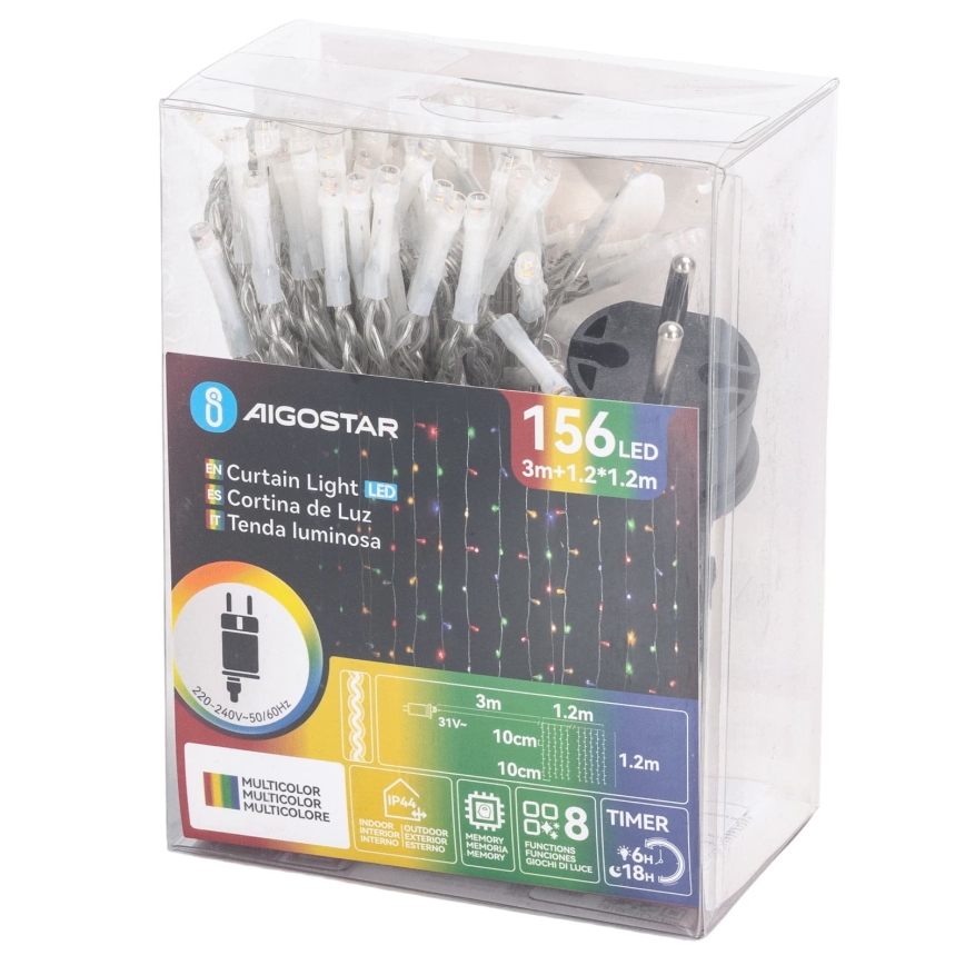Aigostar - LED-ulkovalosarja jouluksi 156xLED/8 toimintoa 4,2x1,2m IP44 monivärinen