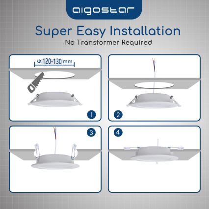 Aigostar - Kylpyhuoneen LED-upotettava alasvalaisin LED/15W/230V 4000K IP44 halkaisija 14,5 cm valkoinen