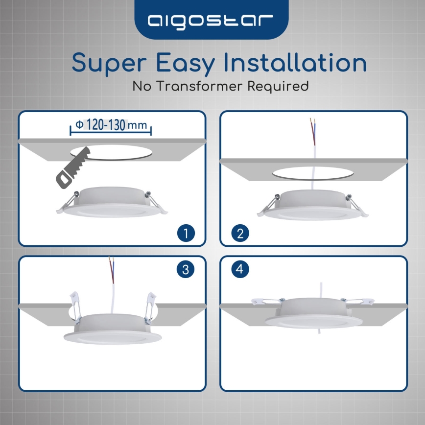 Aigostar - Kylpyhuoneen LED-upotettava alasvalaisin LED/15W/230V 4000K IP44 halkaisija 14,5 cm valkoinen
