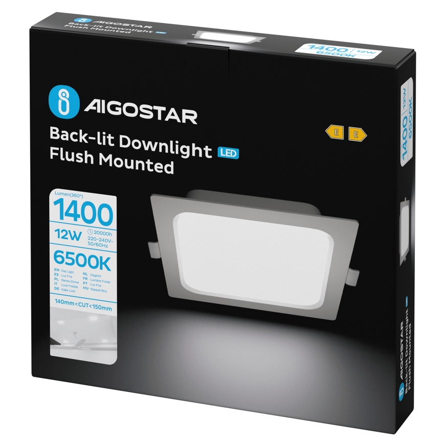 Aigostar - LED-upotettava alasvalo 12W 230V 6500K 17,5x17,5 cm valkoinen